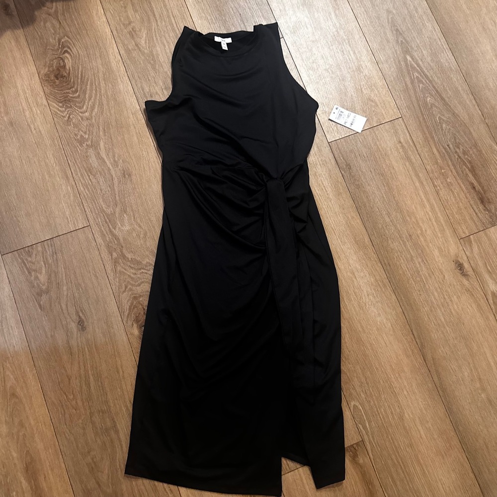 Bar III Womens Black Twist Front Sleeveless Midi Sheath Dress Petite Medium PM